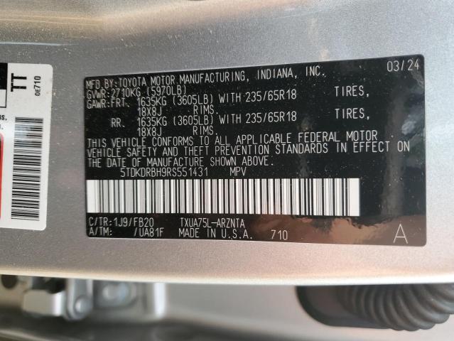 Photo 14 from auction – 2024 TOYOTA HIGHLANDER with VIN 5TDKDRBH9RS551431