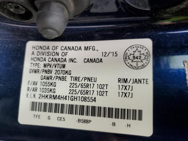 Photo 14 from auction – 2016 HONDA CR-V SE with VIN 2HKRM4H41GH108554