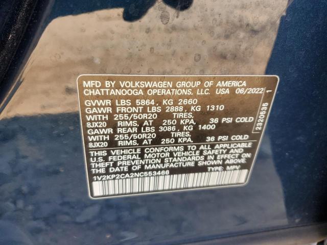 Photo 14 from auction – 2022 VOLKSWAGEN ATLAS SE with VIN 1V2KP2CA2NC553466