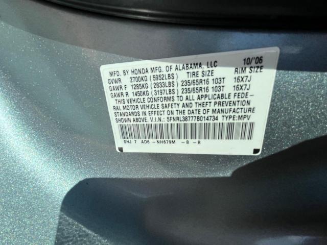 Photo 10 from auction – 2007 HONDA ODYSSEY EX with VIN 5FNRL38777B014734