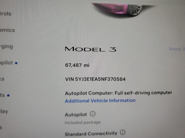 Photo 9 from auction – 2022 TESLA MODEL 3 with VIN 5YJ3E1EA5NF370584