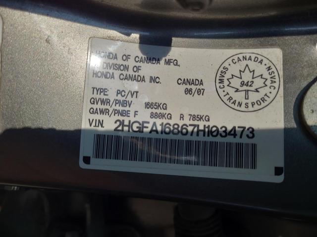 Photo 10 from auction – 2007 HONDA CIVIC EX with VIN 2HGFA16867H103473
