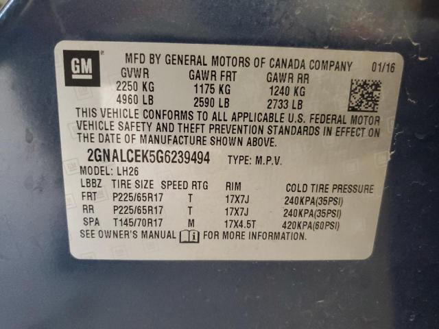 Photo 14 from auction – 2016 CHEVROLET EQUINOX LT with VIN 2GNALCEK5G6239494