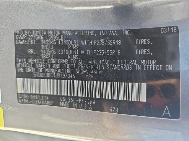 Photo 10 from auction – 2018 TOYOTA SIENNA XLE with VIN 5TDDZ3DC1JS197045