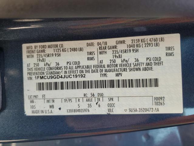 Photo 14 from auction – 2018 FORD ESCAPE SE with VIN 1FMCU9GD4JUC19192