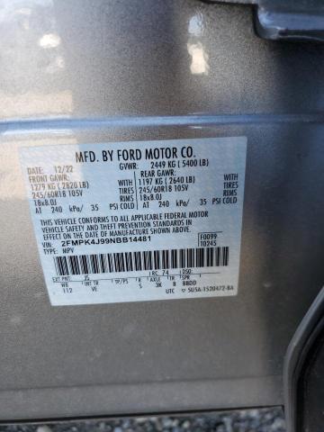 Photo 14 from auction – 2022 FORD EDGE SEL with VIN 2FMPK4J99NBB14481