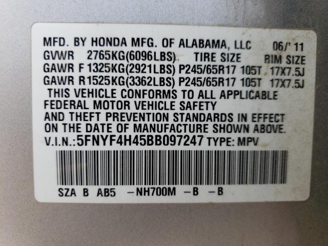 Photo 14 from auction – 2011 HONDA PILOT EX with VIN 5FNYF4H45BB097247