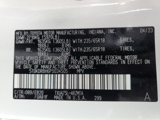 Photo 14 from auction – 2023 TOYOTA HIGHLANDER with VIN 5TDKDRBH6PS034505