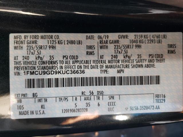 Photo 14 from auction – 2019 FORD ESCAPE SE with VIN 1FMCU9GD9KUC36636