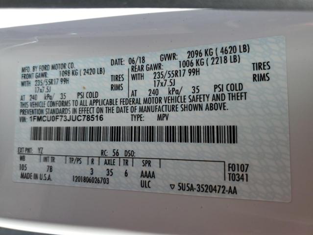 Photo 14 from auction – 2018 FORD ESCAPE S with VIN 1FMCU0F73JUC78516