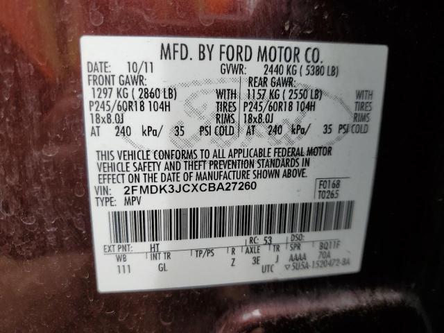Photo 14 from auction – 2012 FORD EDGE SEL with VIN 2FMDK3JCXCBA27260