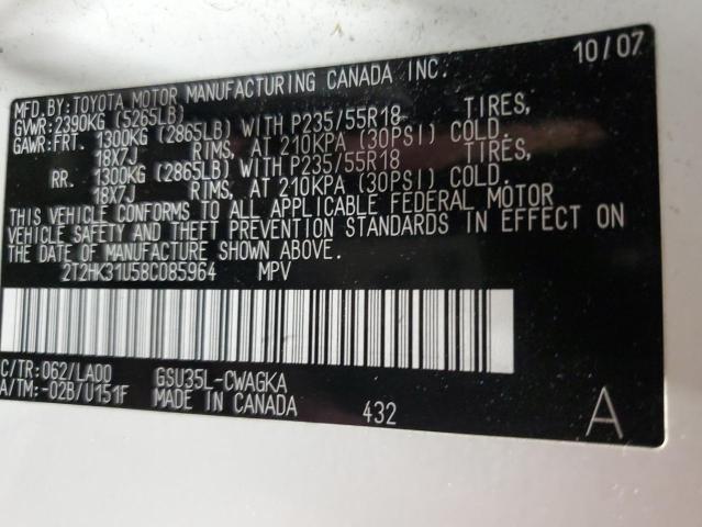 Photo 14 from auction – 2008 LEXUS RX 350 with VIN 2T2HK31U58C085964