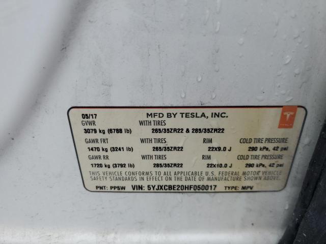 Photo 14 from auction – 2017 TESLA MODEL X with VIN 5YJXCBE20HF050017