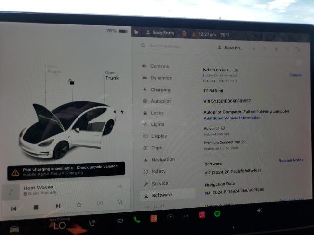 Photo 9 from auction – 2019 TESLA MODEL 3 with VIN 5YJ3E1EB6KF361557