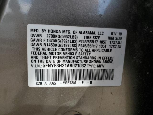 Photo 14 from auction – 2010 HONDA PILOT LX with VIN 5FNYF3H21AB021032