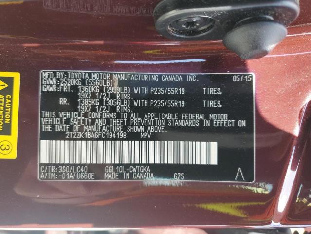 Photo 14 from auction – 2015 LEXUS RX 350 with VIN 2T2ZK1BA6FC194198