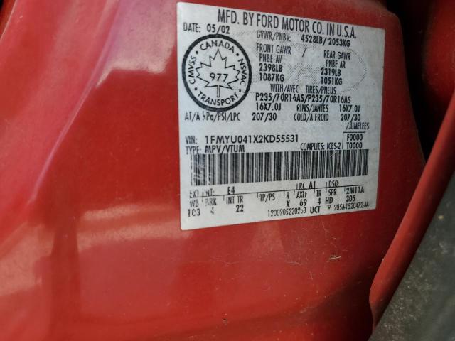 Photo 14 from auction – 2002 FORD ESCAPE XLT with VIN 1FMYU041X2KD55531