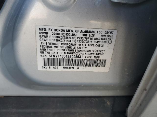 Photo 14 from auction – 2008 HONDA PILOT EXL with VIN 5FNYF18518B008631
