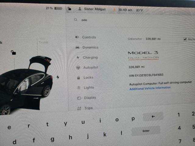 Photo 9 from auction – 2020 TESLA MODEL 3 with VIN 5YJ3E1EC6LF641683