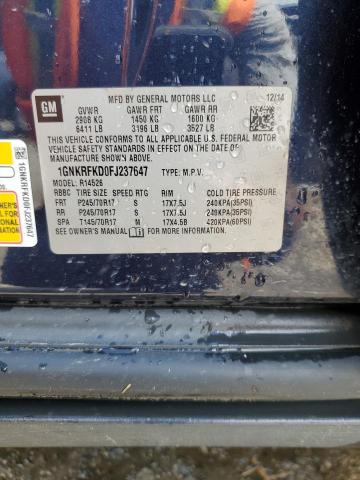Photo 14 from auction – 2015 CHEVROLET TRAVERSE L with VIN 1GNKRFKD0FJ237647