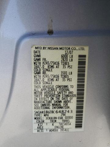 Photo 14 from auction – 2008 NISSAN PATHFINDER with VIN 5N1AR18U28C648243