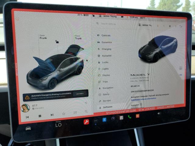 Photo 9 from auction – 2021 TESLA MODEL Y with VIN 5YJYGDEE6MF080230