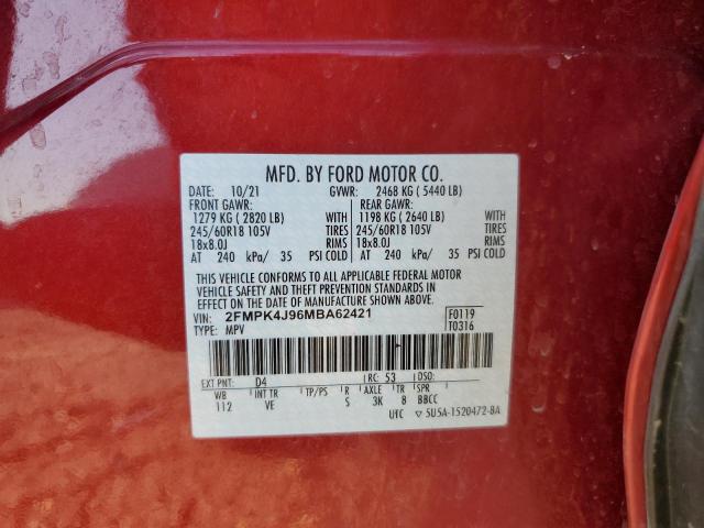 Photo 14 from auction – 2021 FORD EDGE SEL with VIN 2FMPK4J96MBA62421