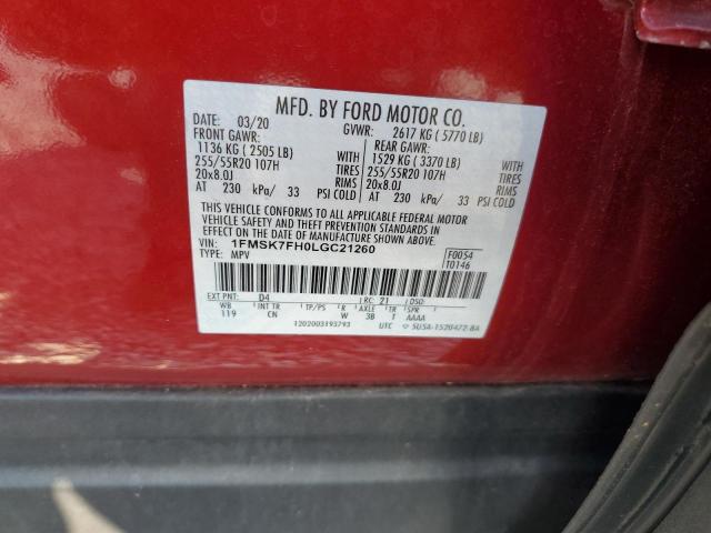 Photo 14 from auction – 2020 FORD EXPLORER L with VIN 1FMSK7FH0LGC21260