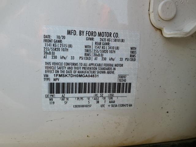 Photo 14 from auction – 2021 FORD EXPLORER X with VIN 1FMSK7DH0MGA04831