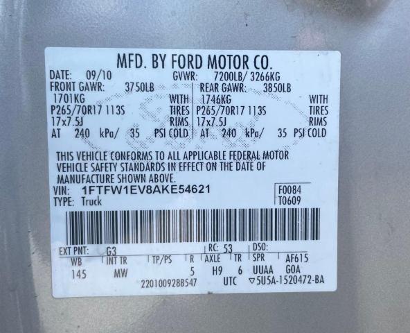 Photo 10 from auction – 2010 FORD F150 SUPER with VIN 1FTFW1EV8AKE54621