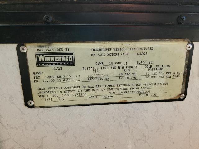 Photo 10 from auction – 2003 WINNEBAGO SIGHTSEER with VIN 1FCMF53S330A04204