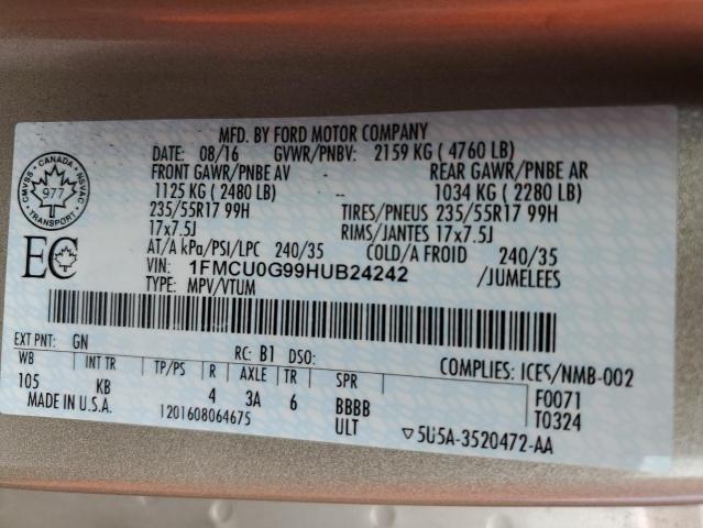 Photo 14 from auction – 2017 FORD ESCAPE SE with VIN 1FMCU0G99HUB24242
