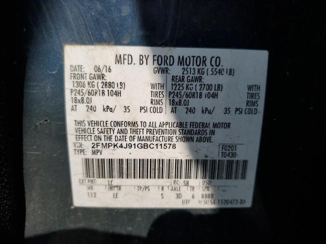 Photo 14 from auction – 2016 FORD EDGE SEL with VIN 2FMPK4J91GBC11578