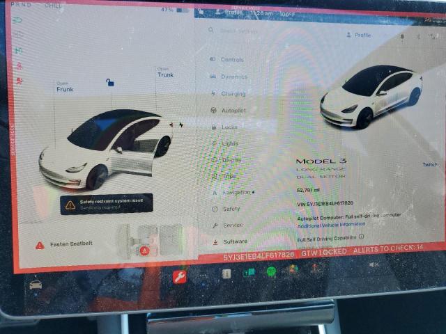 Photo 9 from auction – 2020 TESLA MODEL 3 with VIN 5YJ3E1EB4LF617826