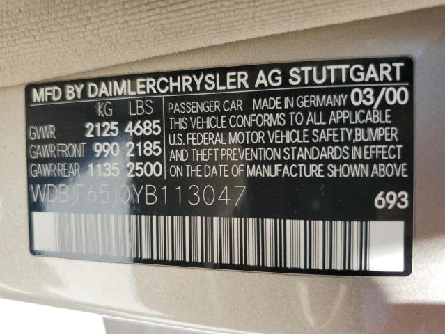 Photo 14 from auction – 2000 MERCEDES-BENZ E 320 with VIN WDBJF65J0YB113047