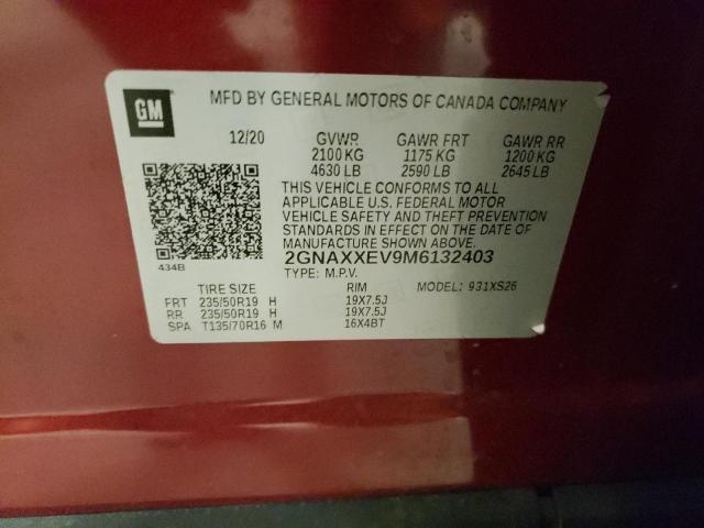 Photo 14 from auction – 2021 CHEVROLET EQUINOX PR with VIN 2GNAXXEV9M6132403