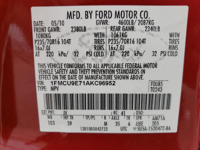 صورة رقم 14 من المزاد - 2010 FORD ESCAPE LIM مع VIN 1FMCU9E71AKC96952