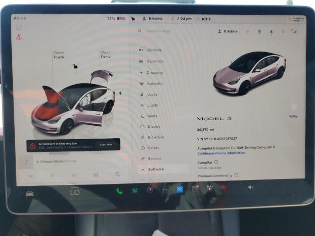 Photo 9 from auction – 2022 TESLA MODEL 3 with VIN 5YJ3E1EA5NF317027