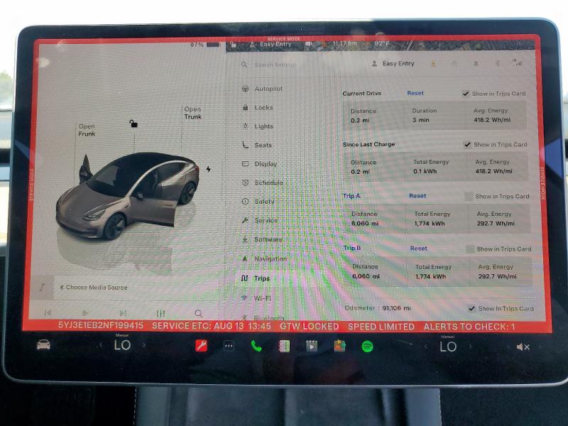Photo 9 from auction – 2022 TESLA MODEL 3 with VIN 5YJ3E1EB2NF199415