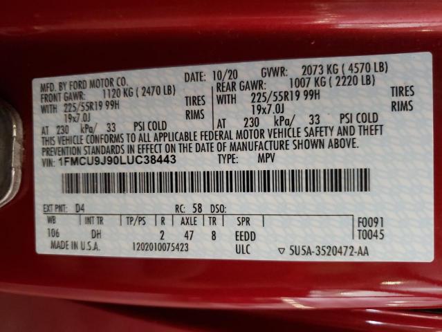 Photo 14 from auction – 2020 FORD ESCAPE with VIN 1FMCU9J90LUC38443