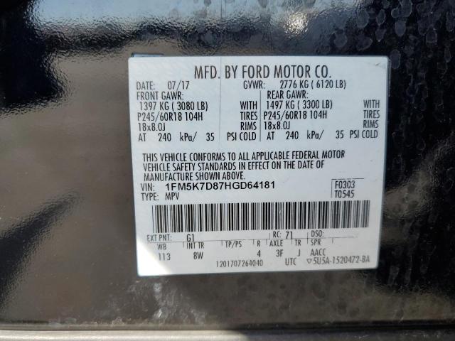 Photo 14 from auction – 2017 FORD EXPLORER X with VIN 1FM5K7D87HGD64181