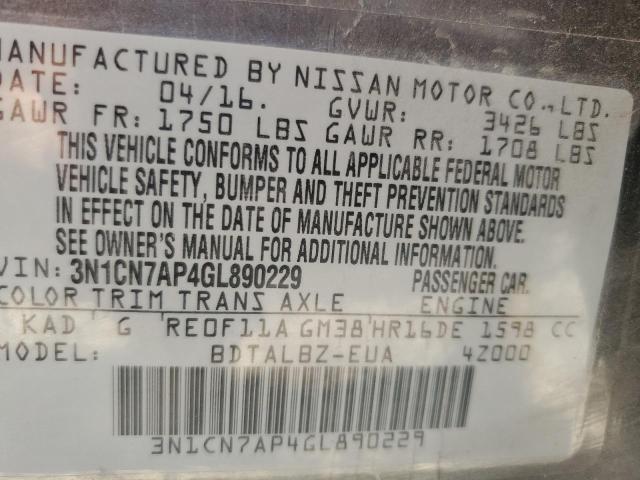 Photo 14 from auction – 2016 NISSAN VERSA S with VIN 3N1CN7AP4GL890229