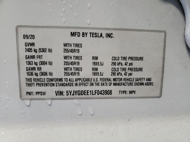 Photo 14 from auction – 2020 TESLA MODEL Y with VIN 5YJYGDEE1LF043908