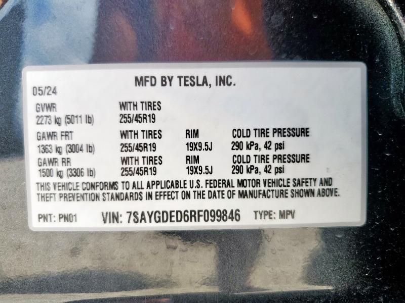 Photo 14 from auction – 2024 TESLA MODEL Y with VIN 7SAYGDED6RF099846