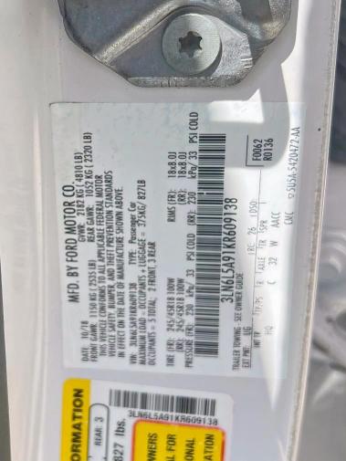 Photo 10 from auction – 2019 LINCOLN MKZ with VIN 3LN6L5A91KR609138