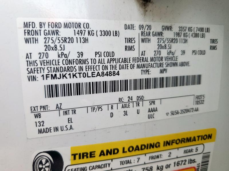 Photo 14 from auction – 2020 FORD EXPEDITION with VIN 1FMJK1KT0LEA84884