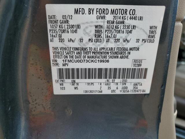 Photo 14 from auction – 2012 FORD ESCAPE XLT with VIN 1FMCU0D73CKC19936