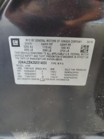 Photo 14 from auction – 2016 CHEVROLET EQUINOX LT with VIN 2GNALCEK2G6314930
