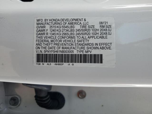 Photo 14 from auction – 2022 HONDA PILOT TOUR with VIN 5FNYF5H61NB003005