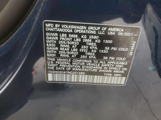 Photo 14 from auction – 2022 VOLKSWAGEN ATLAS CROS with VIN 1V2HC2CA7NC201280